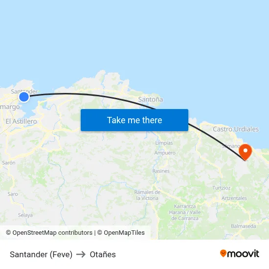 Santander (Feve) to Otañes map