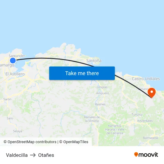Valdecilla to Otañes map