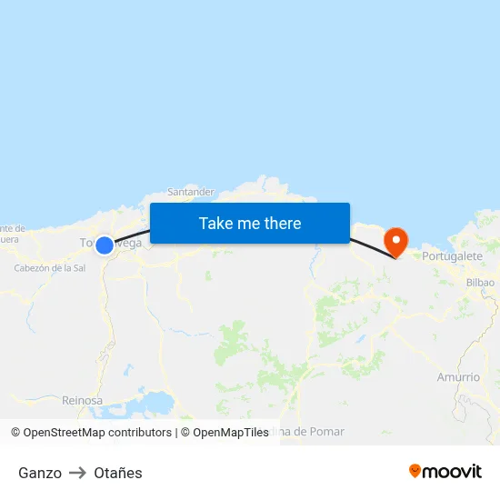 Ganzo to Otañes map