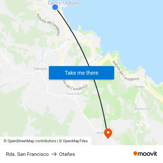 Rda. San Francisco to Otañes map