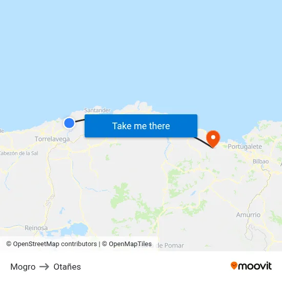 Mogro to Otañes map