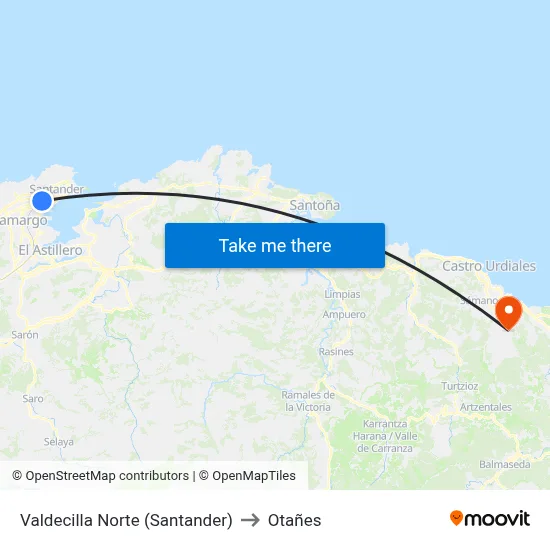 Valdecilla Norte (Santander) to Otañes map