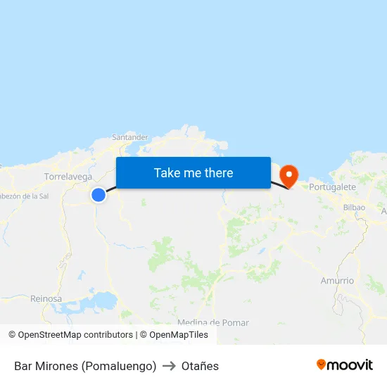 Bar Mirones (Pomaluengo) to Otañes map