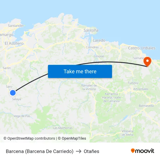 Barcena (Barcena De Carriedo) to Otañes map