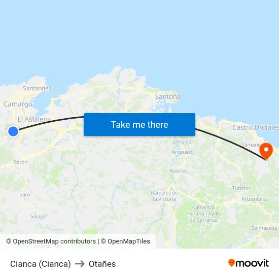 Cianca (Cianca) to Otañes map