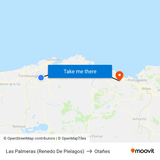 Las Palmeras (Renedo De Pielagos) to Otañes map