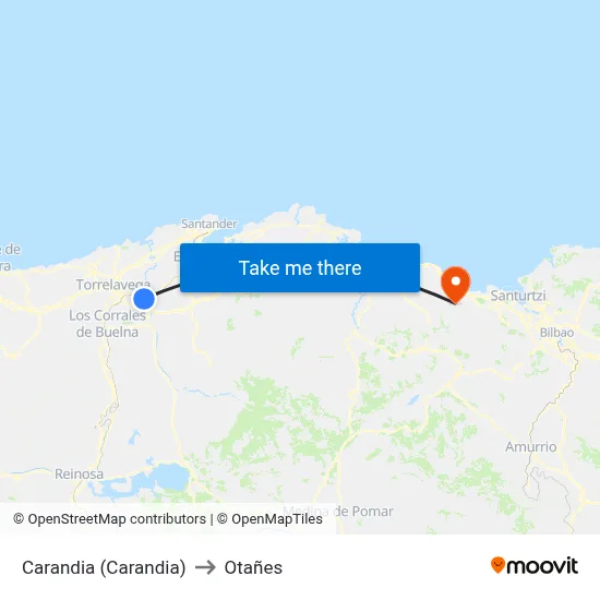 Carandia (Carandia) to Otañes map