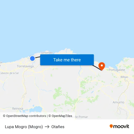 Lupa Mogro (Mogro) to Otañes map