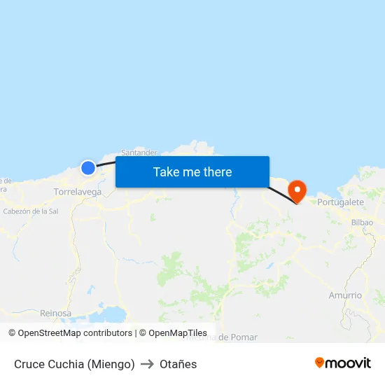 Cruce Cuchia (Miengo) to Otañes map