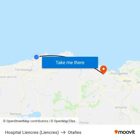 Hospital Liencres (Liencres) to Otañes map