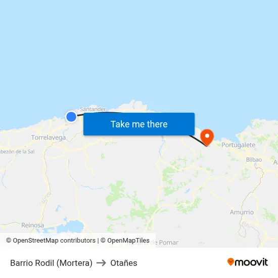 Barrio Rodil (Mortera) to Otañes map