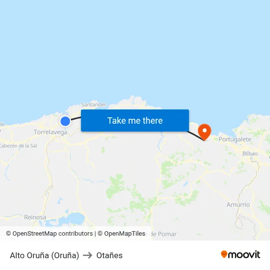 Alto Oruña (Oruña) to Otañes map