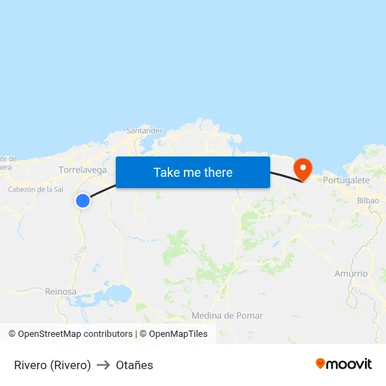 Rivero (Rivero) to Otañes map