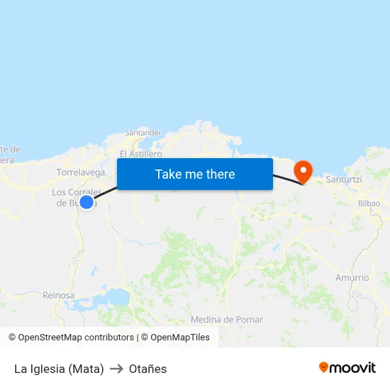 La Iglesia (Mata) to Otañes map