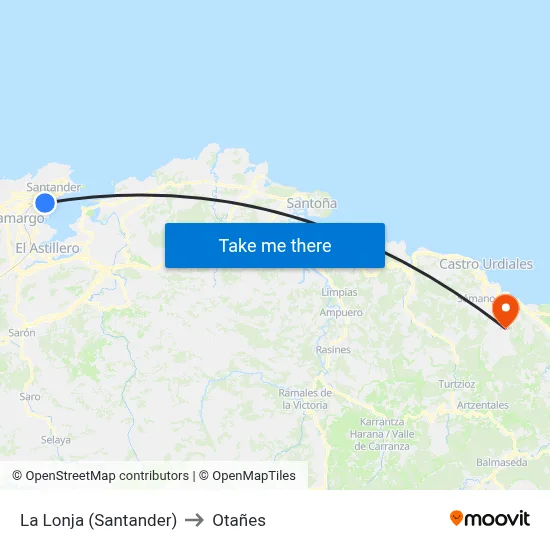 La Lonja (Santander) to Otañes map