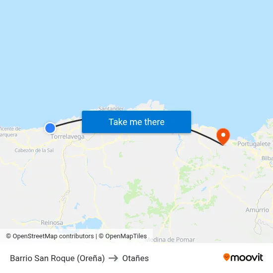 Barrio San Roque (Oreña) to Otañes map