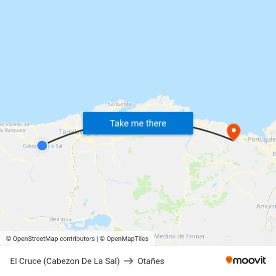El Cruce (Cabezon De La Sal) to Otañes map