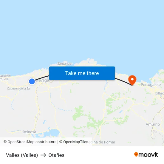 Valles (Valles) to Otañes map