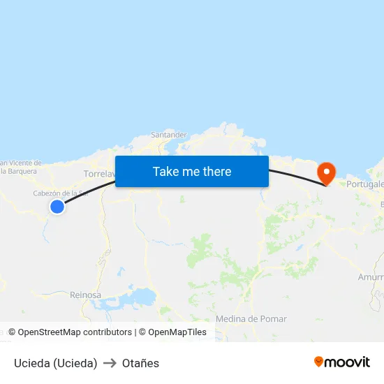 Ucieda (Ucieda) to Otañes map