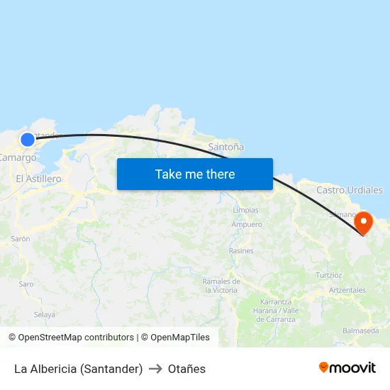 La Albericia (Santander) to Otañes map