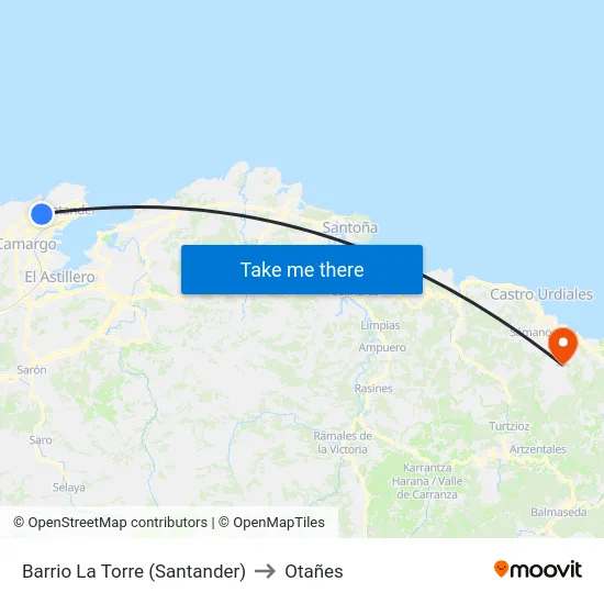 Barrio La Torre (Santander) to Otañes map