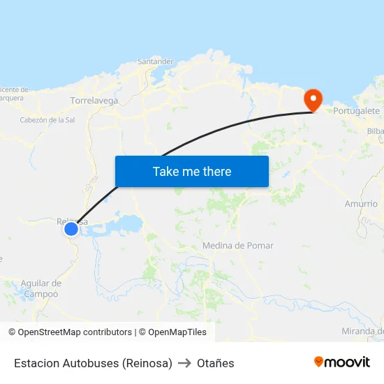 Estacion Autobuses (Reinosa) to Otañes map