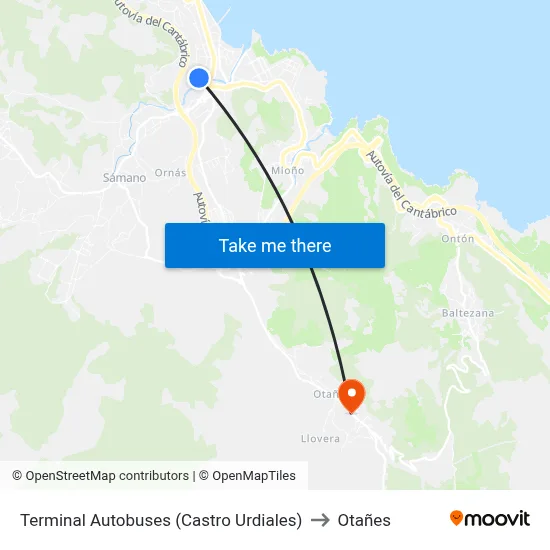 Terminal Autobuses (Castro Urdiales) to Otañes map