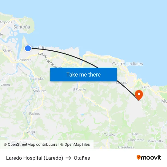 Laredo Hospital (Laredo) to Otañes map