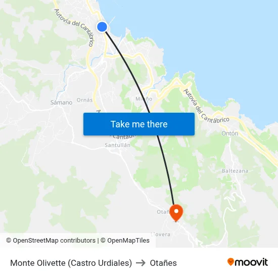Monte Olivette (Castro Urdiales) to Otañes map