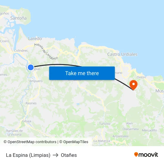 La Espina (Limpias) to Otañes map