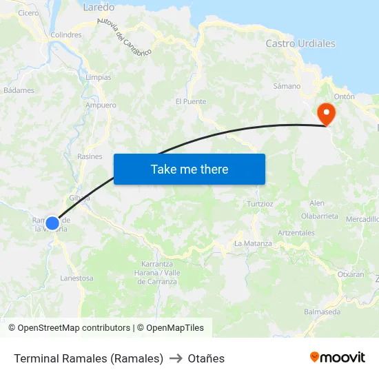 Terminal Ramales (Ramales) to Otañes map