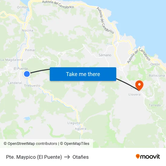 Pte. Maypico (El Puente) to Otañes map