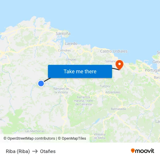 Riba (Riba) to Otañes map