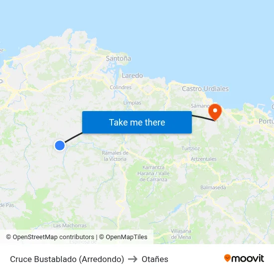 Cruce Bustablado (Arredondo) to Otañes map