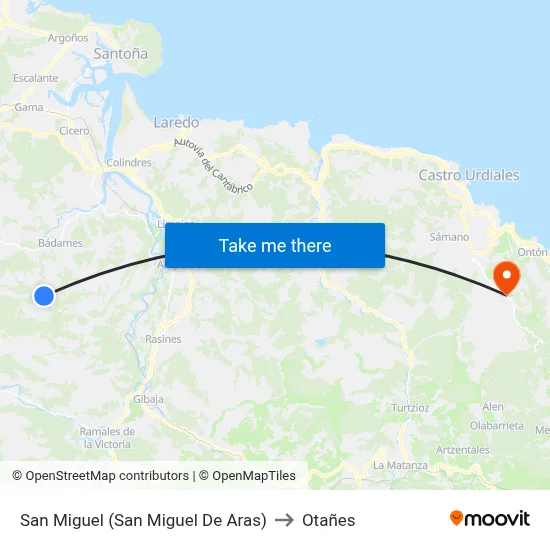 San Miguel (San Miguel De Aras) to Otañes map