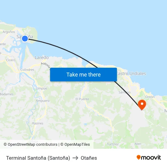 Terminal Santoña (Santoña) to Otañes map