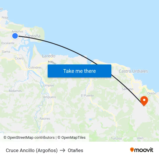 Cruce Ancillo (Argoños) to Otañes map