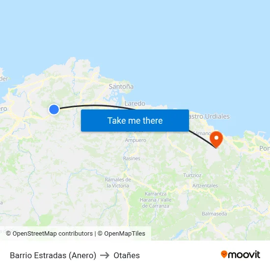 Barrio Estradas (Anero) to Otañes map