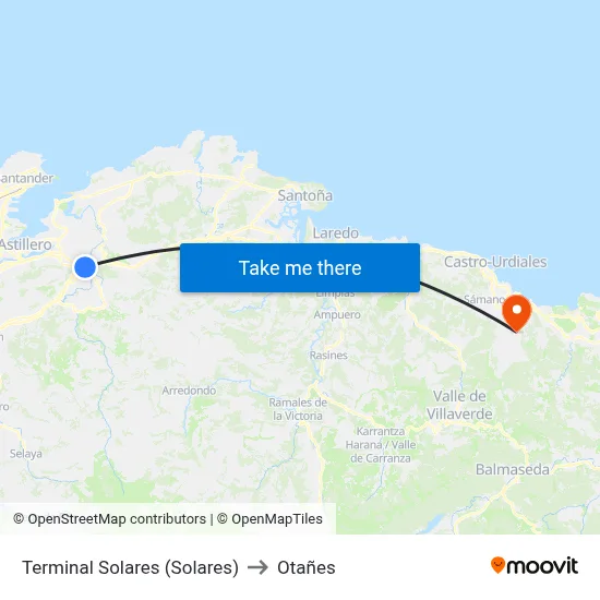 Terminal Solares (Solares) to Otañes map