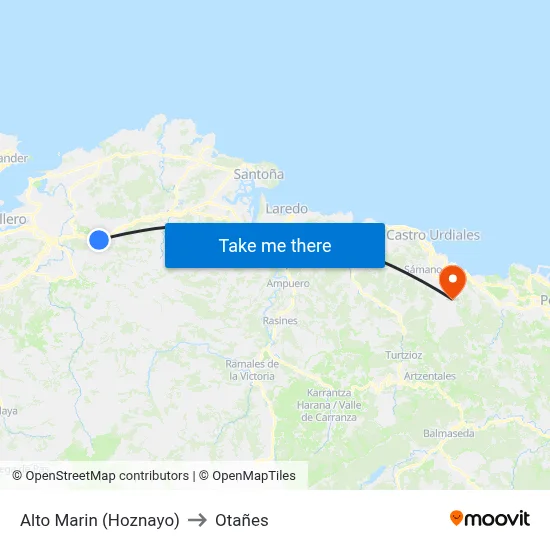 Alto Marin (Hoznayo) to Otañes map