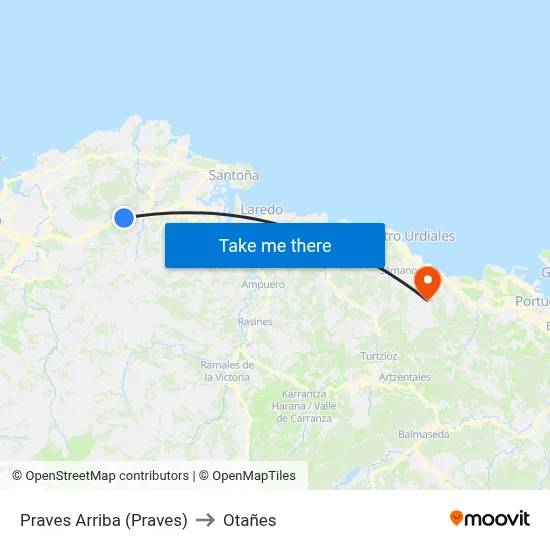 Praves Arriba (Praves) to Otañes map