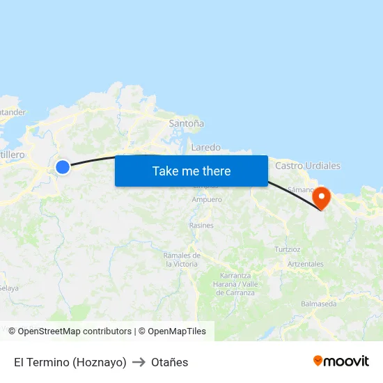 El Termino (Hoznayo) to Otañes map