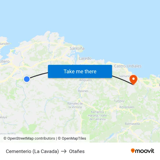 Cementerio (La Cavada) to Otañes map