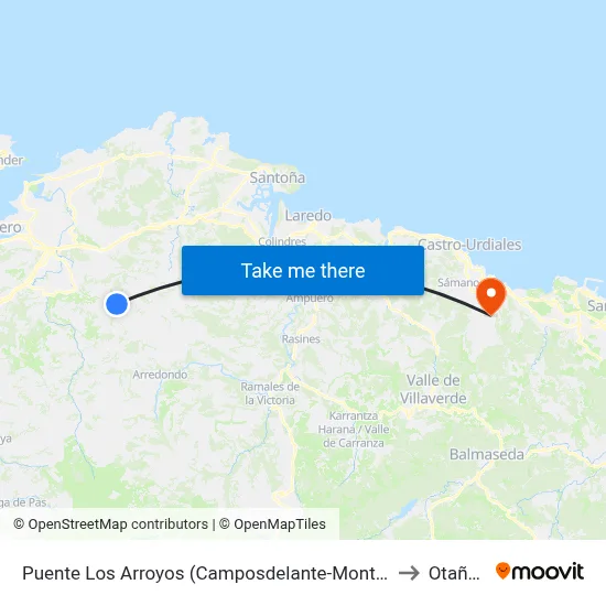 Puente Los Arroyos (Camposdelante-Monte) to Otañes map