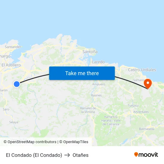 El Condado (El Condado) to Otañes map