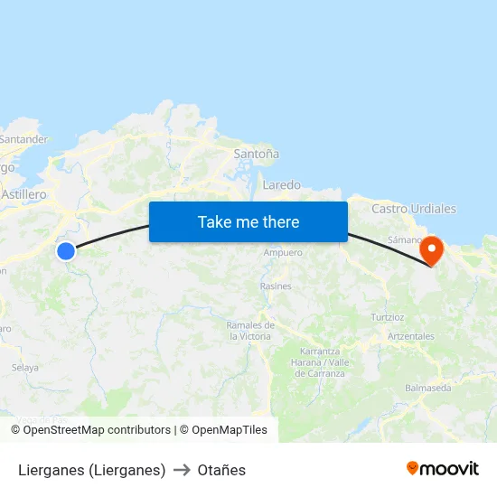 Lierganes (Lierganes) to Otañes map