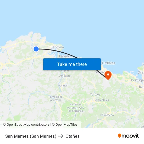 San Mames (San Mames) to Otañes map