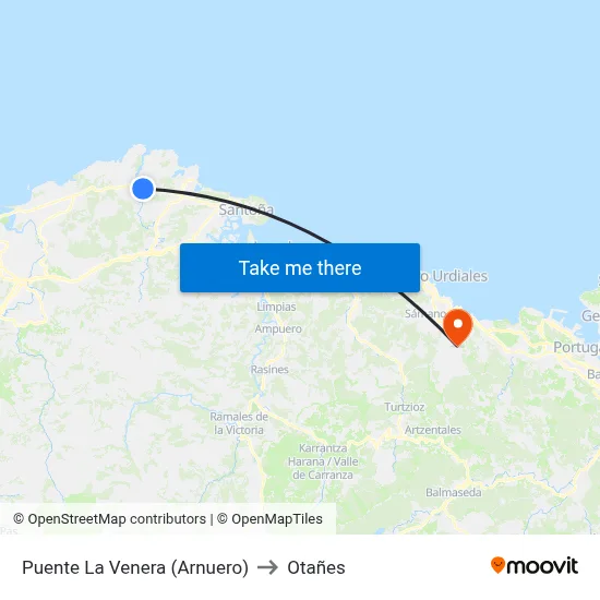 Puente La Venera (Arnuero) to Otañes map