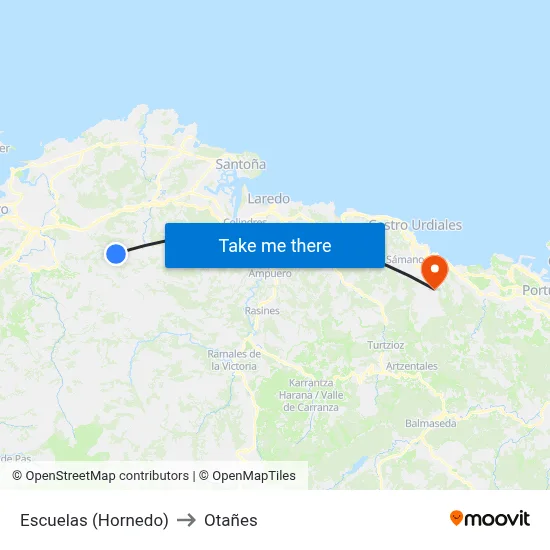 Escuelas (Hornedo) to Otañes map