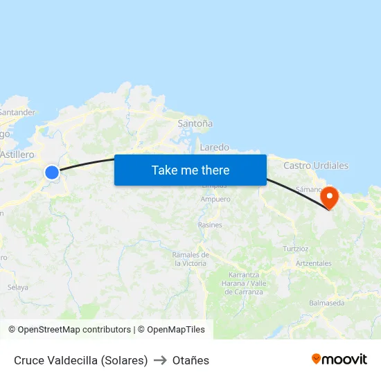 Cruce Valdecilla (Solares) to Otañes map